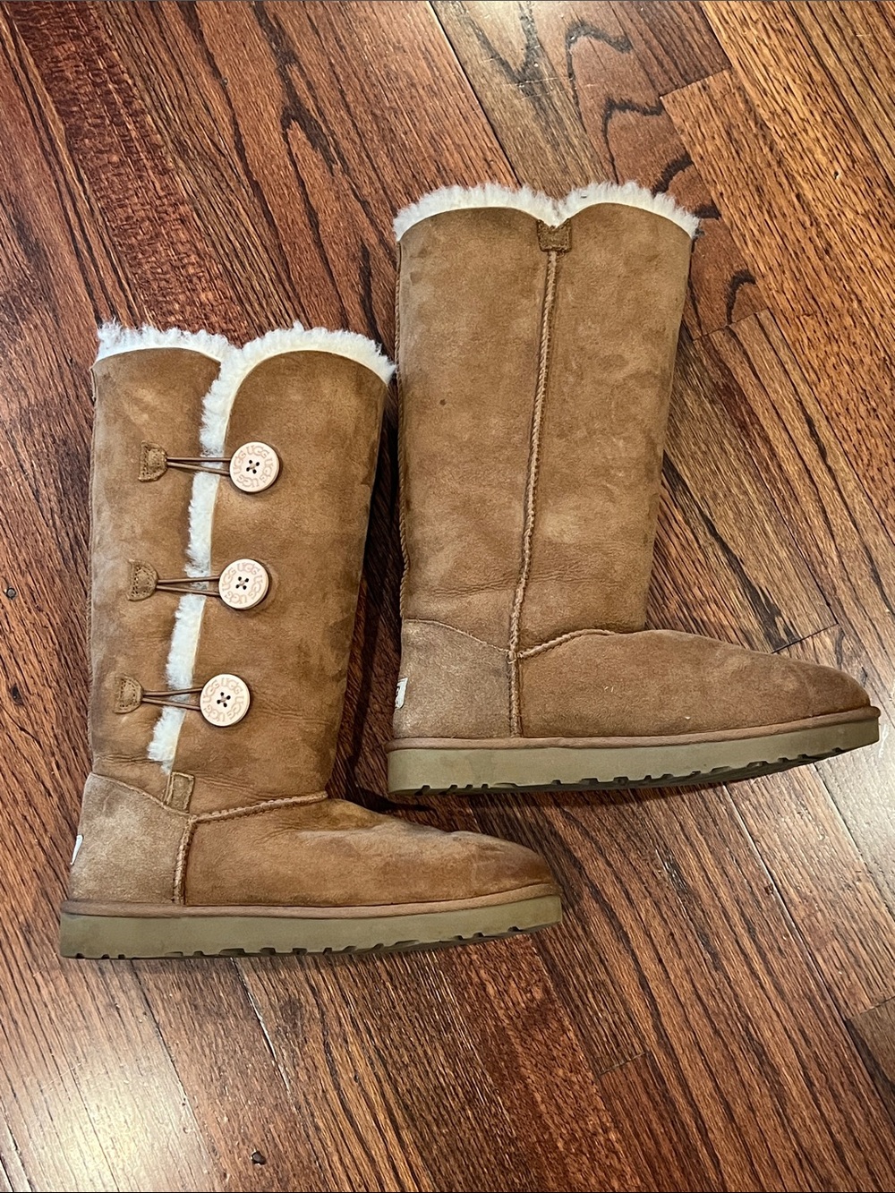 UGG Chestnut Suede Tall Button Shearling Boots